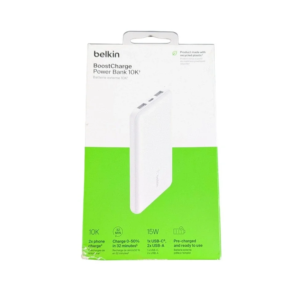 Aa6U Belkin BoostCharge Power Bank 10000mAh 2 Type-A / 1 Type-C Ports, White‎